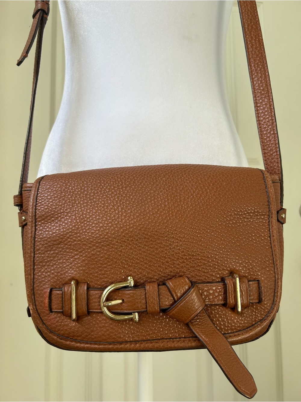 Etienne Aigner Brown Pebbled Leather Messenger Bag Vintage Equestrian Saddle Bag